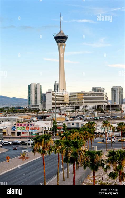 The North End Of The Las Vegas Strip With The Stratosphere Tower Hotel