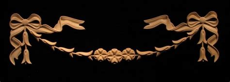 Carved Wood Onlay Applique Ribbon And Bells Swag Onlay Carving