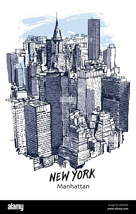 New York Manhattan Cityscape Vector Illustration Stock Vector Image