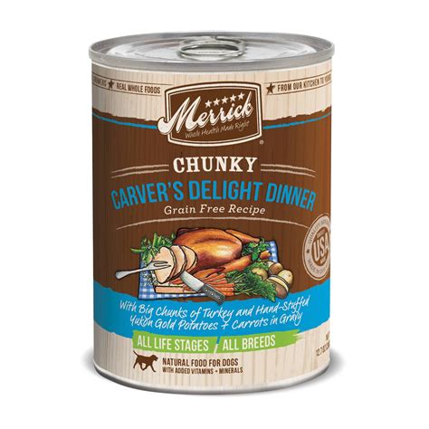 Every pack of food comes in small bundles manufactured in merrick's own unit and then it passes the test for quality and safety and it gives us an assurance. Merrick Chunky Carver's Delight Dinner Canned Dog Food | Petco