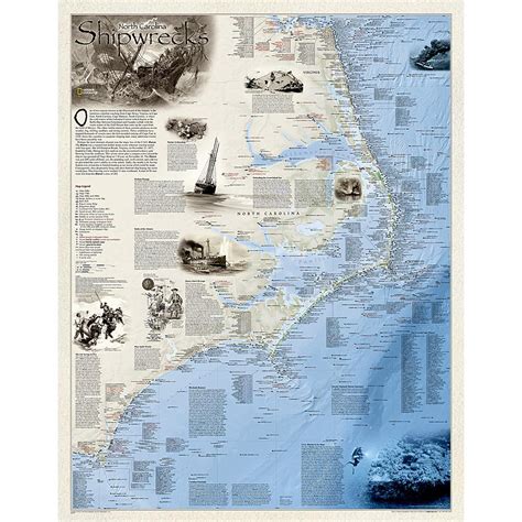 Shipwrecks Of Outer Banks Wall Map By National Geographic The Map Shop