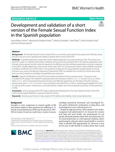 Pdf Development And Validation Of A Short Version Of The Female Sexual Function Index In The