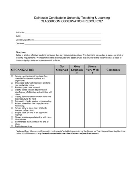 Lesson Observation Form Class Management Resources Vrogue