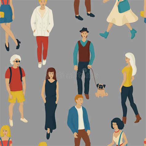 Seamless Pattern With Business People Walking Cartoon Style
