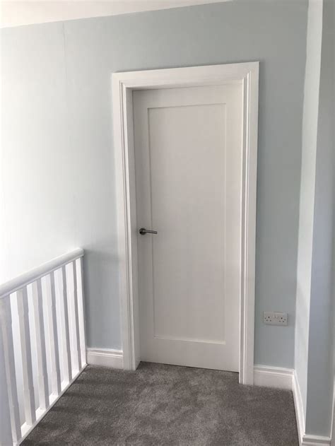 White Internal Door Johnstones Glassine Light Blue Landing Hallway