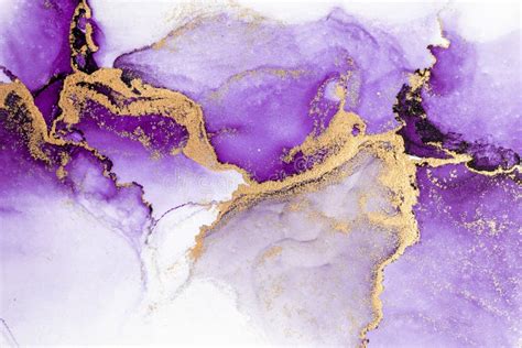Purple Gold Abstract Background Of Marble Liquid Ink Art Painting On