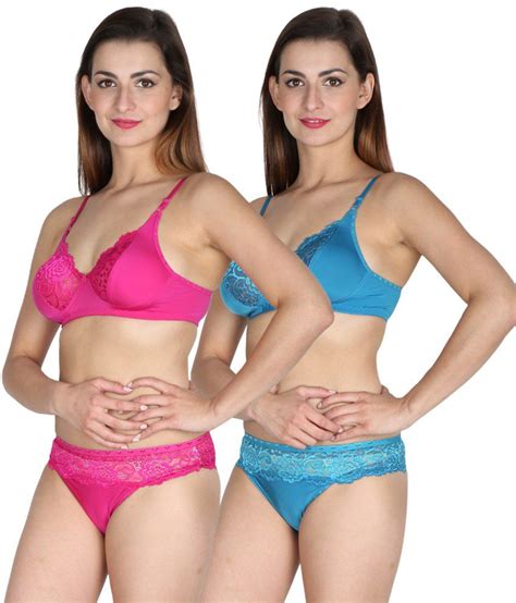 Buy Urbaano Multi Color Lycra Bra And Panty Sets Pack Of 2 Online At Best