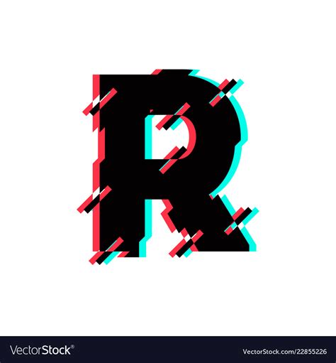 Logo Letter R Glitch Distortion Diagonal Vector Image