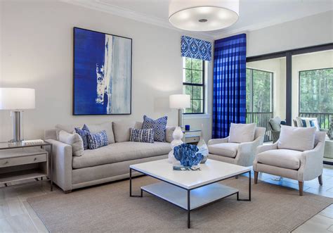Transitional Style White And Blue Living Room Decor Blue Living Room