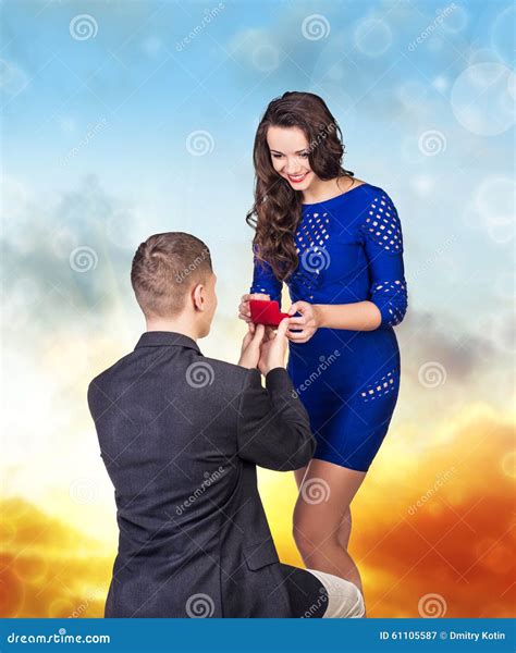 Young Man Makes A Proposal His Girlfriend Stock Image Image Of