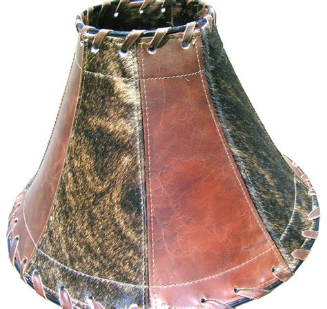 Dark Brindle Cowhide And Distressed Leather Lamp Shade Southwestern