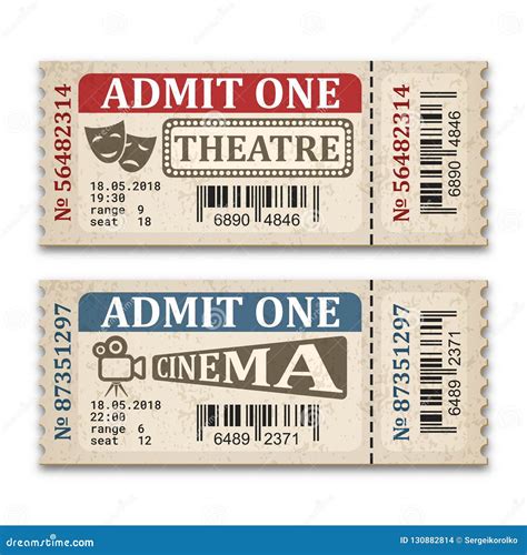 Cinema And Theater Tickets In Retro Style Two Admission Tickets
