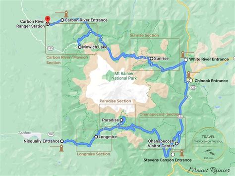 Mount Rainier National Park Attractions Map Travel The Food For The Soul