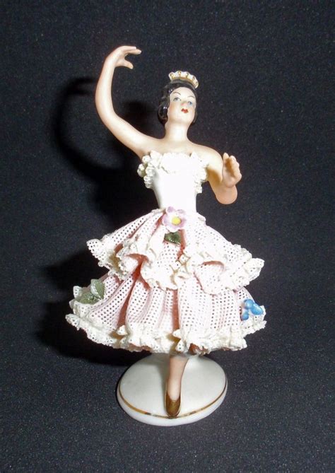 Vintage Dresden Pink Ballerina Porcelain Lace Figurine 4 Inch Pink