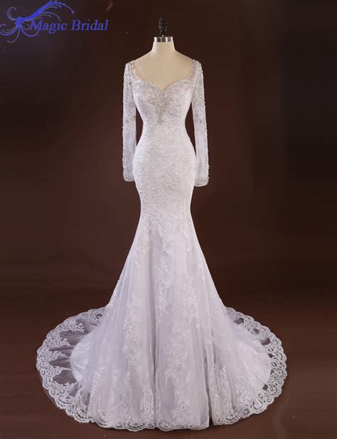 Buy Romantic White Long Sleeve Lace Wedding Dress