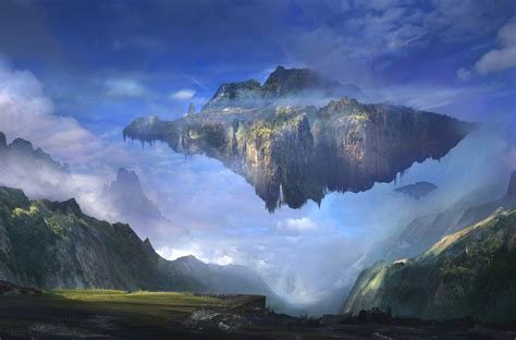 Download 3840x2160 Sky Island Floating Mountain Clouds Sky Artwork