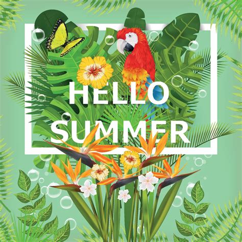 Summer Background With Tropical Plants And Flowers For Typographical