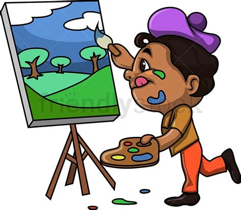 Black Kid Painting A Landscape Cartoon Clipart Vector Friendlystock