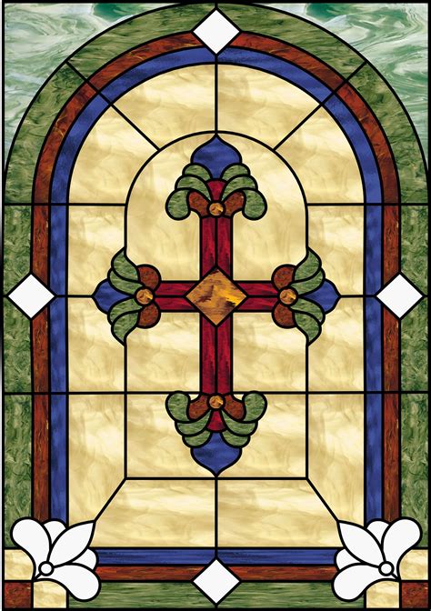 Beautiful Cross Leaded Stained Glass Window Panel