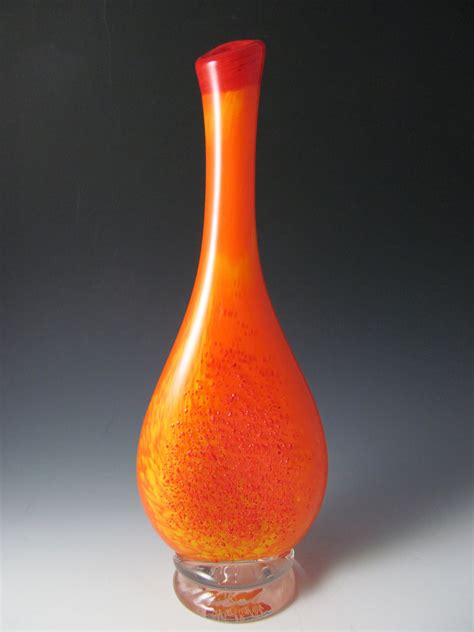 Blown Glass Orange Vase Flat Vase Tall Vase Orange