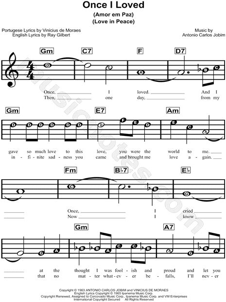 astrud gilberto once i loved sheet music for beginners in a minor download and print sku