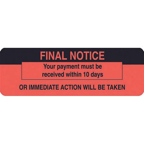 Billing Labels Final Notice Fluorescent Red 3 X 1 Roll Of 250