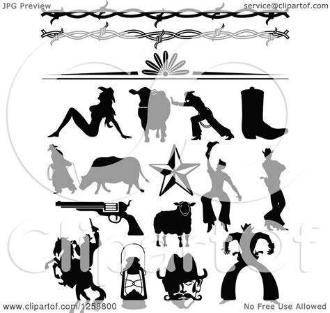 Clipart Of Black Silhouetted Western Cowboys Cowgirls Borders And