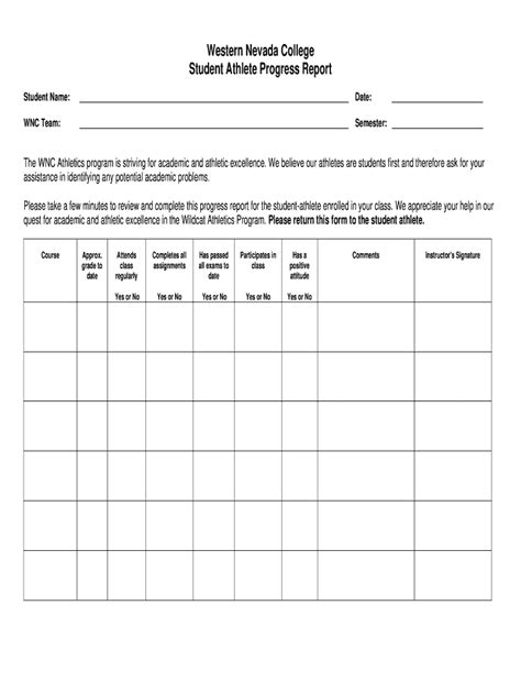 Athlete Progress Report Template Form Fill Out And Sign Printable Pdf