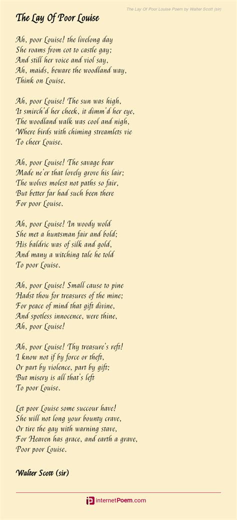 The Lay Of Poor Louise Poem By Walter Scott Sir