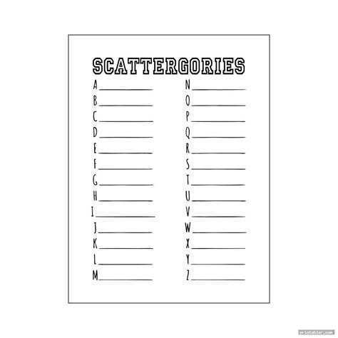 Scattergories Printable Answer Sheets Erika Printable