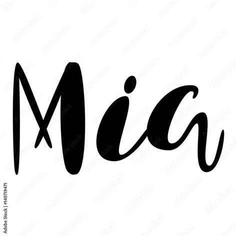 Female Name Mia Lettering Design Handwritten Typography Vector