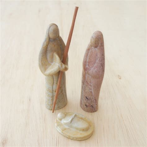 Natural 3 Piece Soapstone Nativity Set Museum Of The Bible