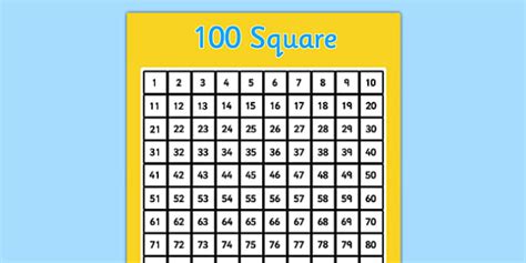 100 Square Grid Printable Number Square Hundred Square