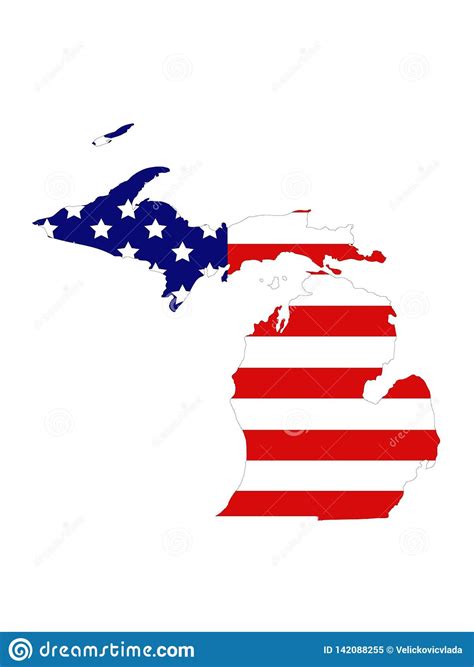 Mapa De Michigan Con La Bandera De Los Eeuu Estado En Los Estados