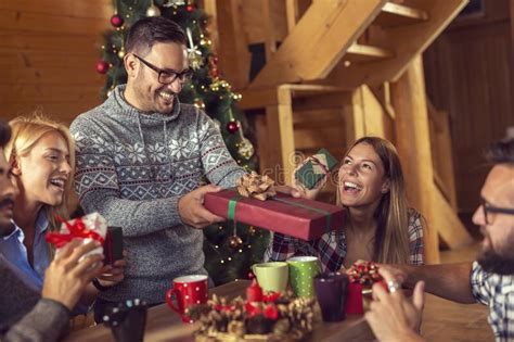 People Exchanging Ts On Christmas Morning Stock Photo Image Of