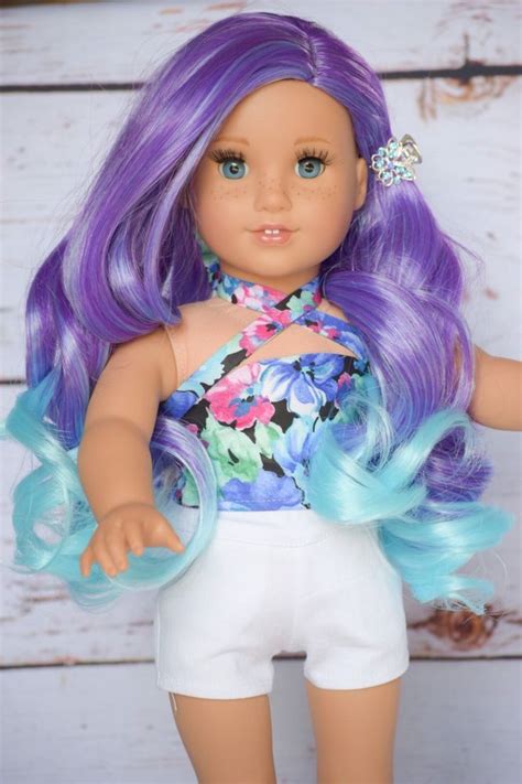 Arts Crafts And Sewing Eyes 18 Inch Doll Wigs Custom Purple Wavy Hair Hairpiece For Ameircan Girl