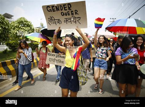 Kathmandu Nepal 29th June 2019 People From The Lgbtiq Community Hold Cardboard Signs While