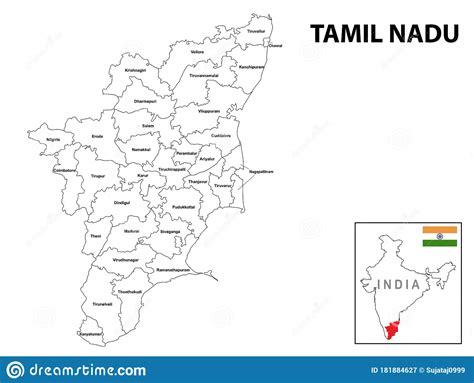 Mapa De Tamil Nadu Mapa De Los Distritos De Tamil Nadu Con Nombre Ilustraci N Vectorial Del
