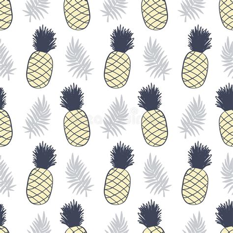 Pineapples And Tropical Leaves Seamless Pattern Stock Vector