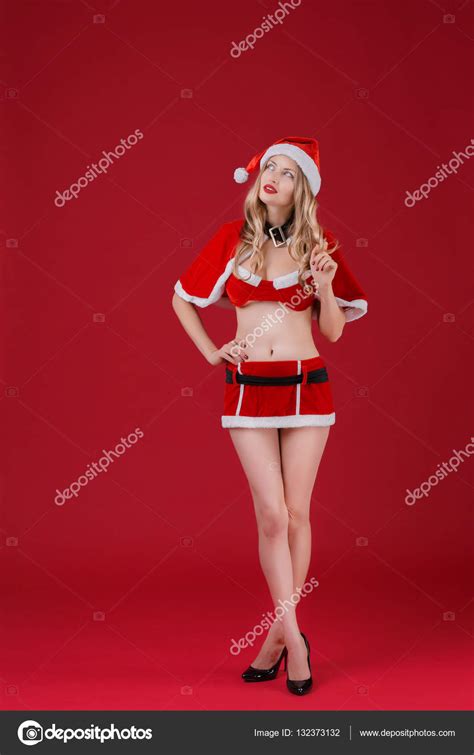 Sexy Woman Blonde In The Clothes Of Santa Claus Stock Photo