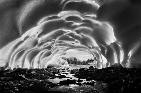 Inside A Snow Cave High Up On Swiftcurrent Pass In Glacier National