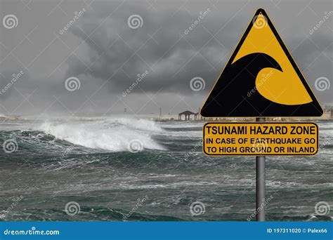 Tsunami Warning and Evacuation Sign Stock Photo - Image of flat, hazard