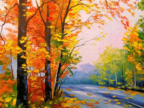 Autumn Road Paintings By Olha Darchuk
