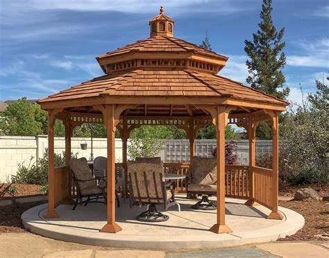 Particularly metal panels made from high tensile steel are known for weather resistant that not contract or expand with the changing weather. Red Cedar Double Roof Octagon Gazebos with Metal Roof ...
