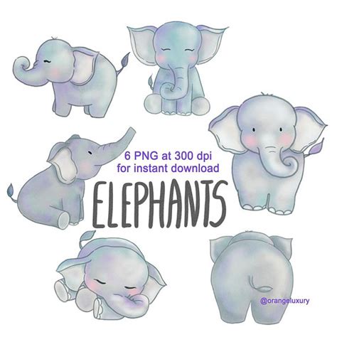 Watercolor Elephant Clipart Instant Download Watercolor Clipart Baby