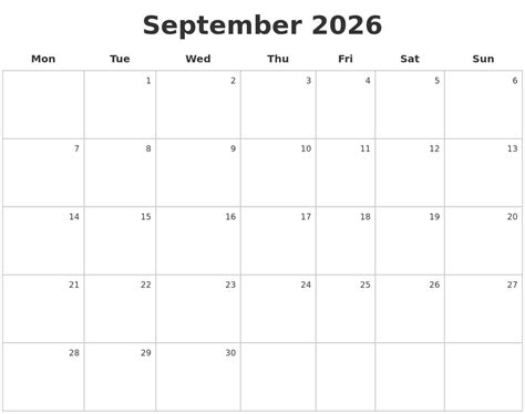 September 2026 Make A Calendar