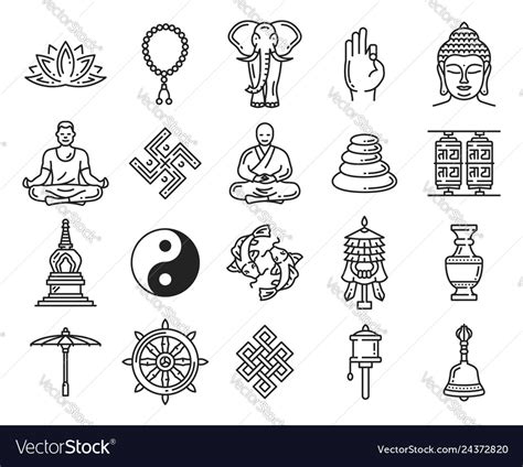 Buddhism Religion Linear Icons And Symbols Vector Image