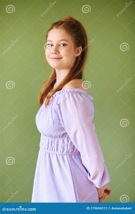 Studio Portrait Of Pretty Young Teenage 15 16 Year Old Girl Stock