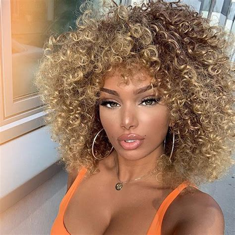 Buy Xinran Inch Blonde Curly Wigs S Kinky Brown Mixd Blonde Afro Wigs For Black Women
