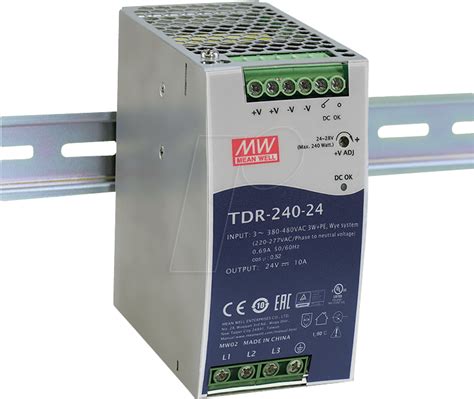 MW TDR-240-24: Schaltnetzteil, Hutschiene, 240 W, 24 V, 10 A bei reichelt elektronik